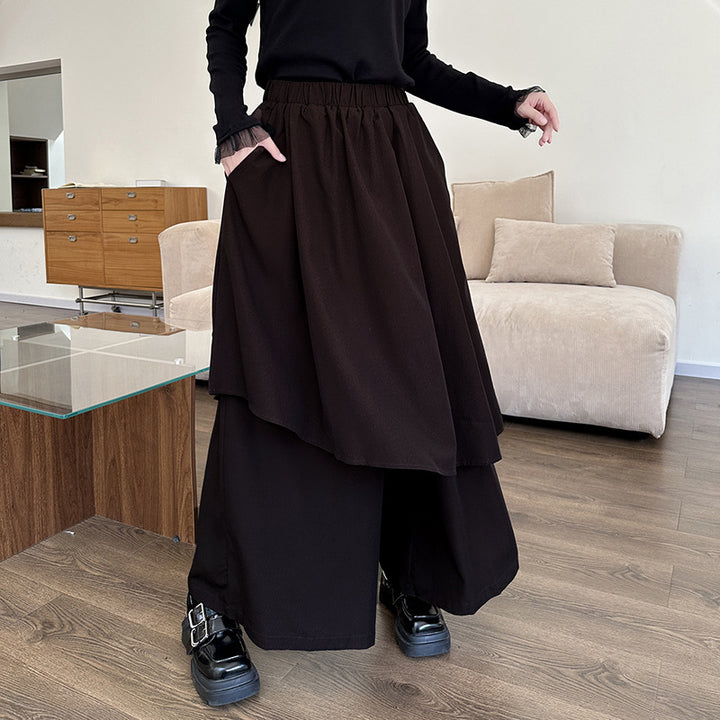 Wide-leg layered casual mode pants