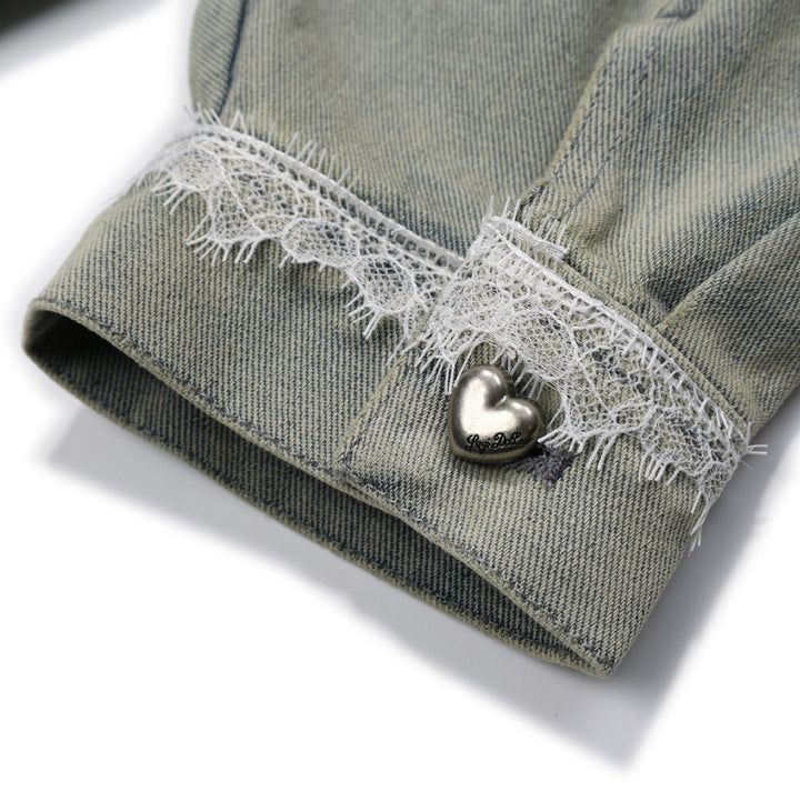 Ribbon Lace Detail Denim Jacket