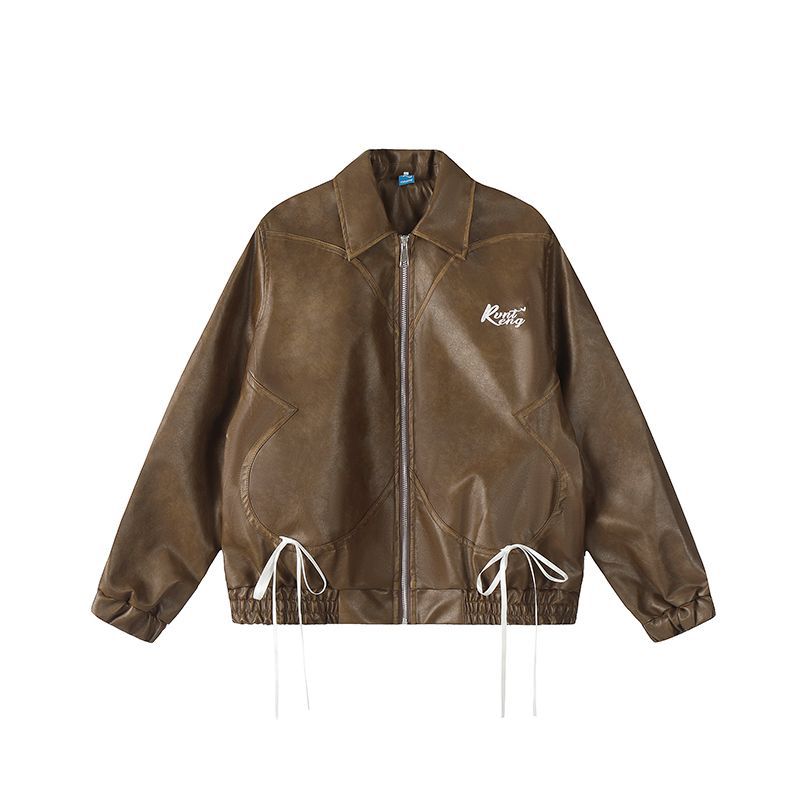 American Retro Leather Loose Jacket Coat