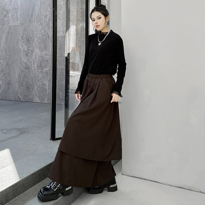 Wide-leg layered casual mode pants