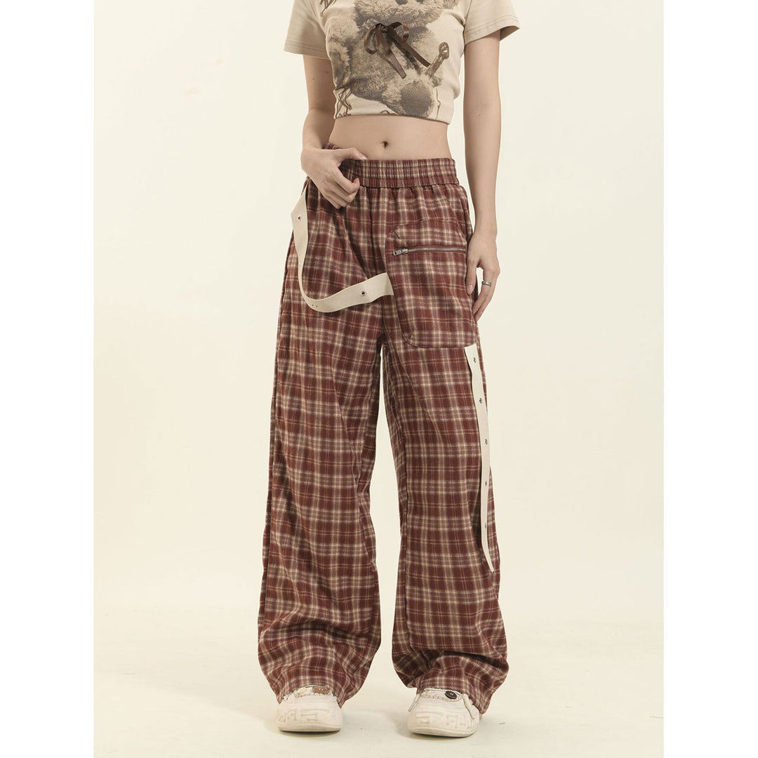 Check pattern casual pants